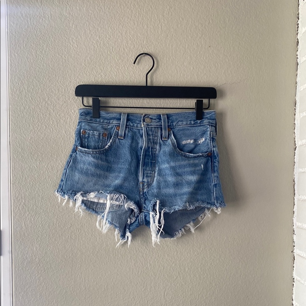 Levi's Blue Jean Shorts Distressed High-Waisted